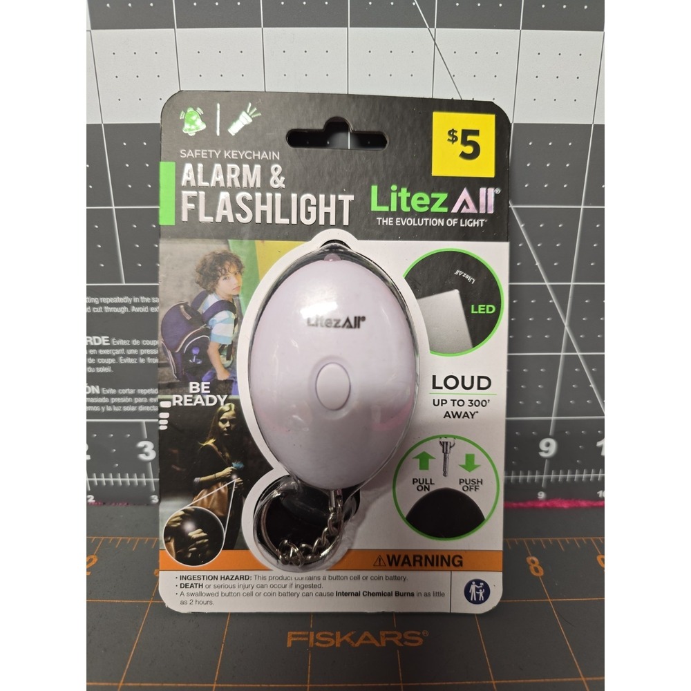 Litez All Keychain Safety Alarm and Flashlight White Loud LED NIPS